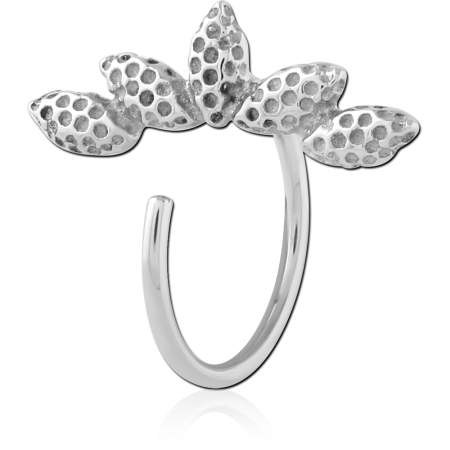 316L SURGICAL STEEL OPEN HOOP EARRING WITH TEXTURED LEAF CLUSTER