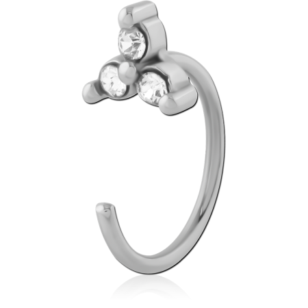 316L SURGICAL STEEL OPEN HOOP EARRING WITH TRIPLE CLEAR GEMS