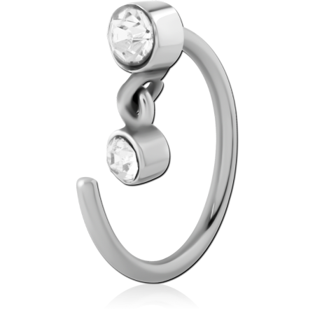316L SURGICAL STEEL OPEN HOOP EARRING WITH DOUBLE CLEAR GEMS