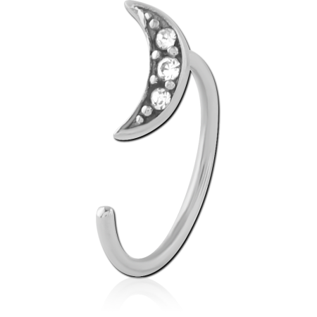 316L SURGICAL STEEL OPEN HOOP EARRING WITH GEMMED CRESCENT MOON