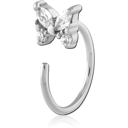316L SURGICAL STEEL OPEN HOOP EARRING BUTTERFLY CLUSTER GEM