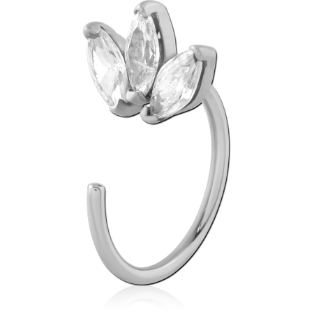 316L SURGICAL STEEL OPEN HOOP EARRING TRIPLE MARQUISE GEM