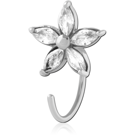 316L SURGICAL STEEL OPEN HOOP EARRING FIVE PETAL FLOWER GEM