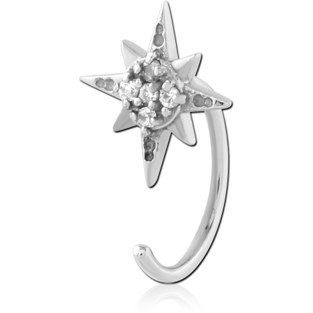 316L SURGICAL STEEL OPEN HOOP EARRING STARBURST PAVE CLUSTER