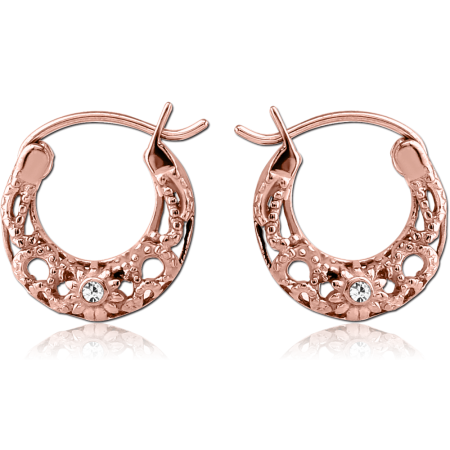 ROSE GOLD PVD COATED SURGICAL STEEL JEWELED HOOP EARRINGS