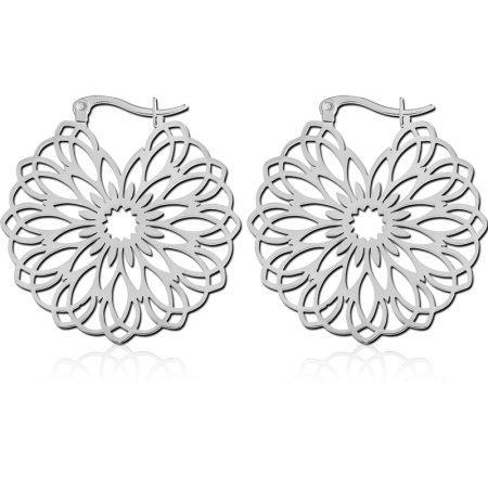 316L SURGICAL STEEL HOOP EARRINGS LAYERED PETAL MANDALA CUTOUT DESIGN POLISHED FINISH