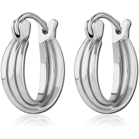 316L SURGICAL STEEL HOOP EARRINGS PAVE CRYSTAL TRIPLE ROW HUGGIE