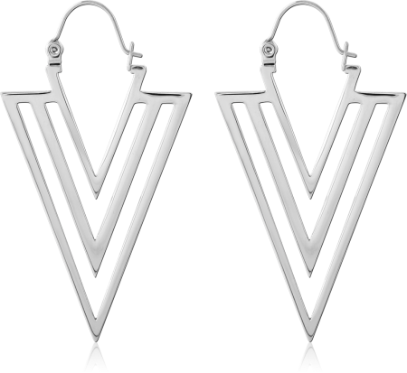 SURGICAL STEEL HOOP EARRINGS DOUBLE V CHEVRON OPENWORK GEOMETRIC DESIGN