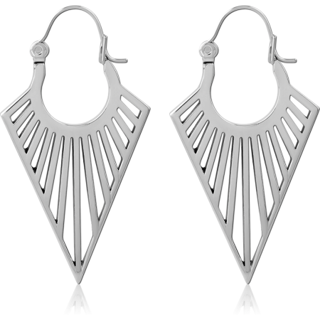 316L SURGICAL STEEL HOOP EARRINGS GEOMETRIC TRIANGLE SUNRAY CUTOUT WITH V DROP