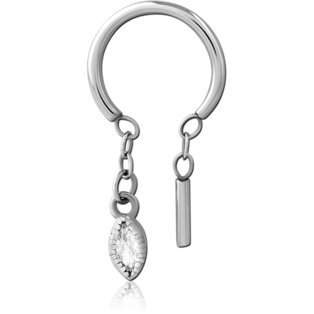 SURGICAL STEEL HOOP RING DOUBLE CHAIN DROP WITH MARQUISE GEM AND BAR CHARMS