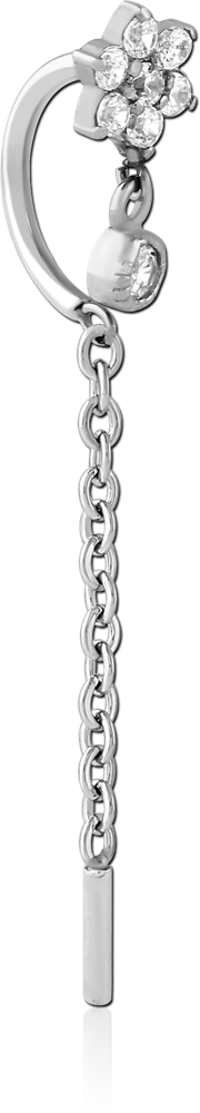 SURGICAL STEEL HOOP RING CHAIN DROP FLOWER CLUSTER GEM WITH BAR CHARM