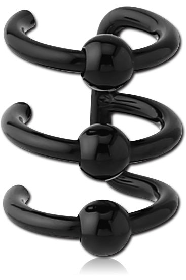 BLACK PVD COATED SURGICAL STEEL ILLUSION EAR CUFF TRIPLE HOOP CENTER BALLS