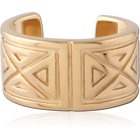 GOLD PVD 18K COATED SURGICAL STEEL EAR CUFF GEOMETRIC TRIANGLE PATTERN