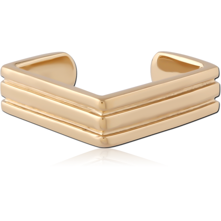 GOLD PVD 18K COATED SURGICAL STEEL EAR CUFF CHEVRON DOUBLE BAND
