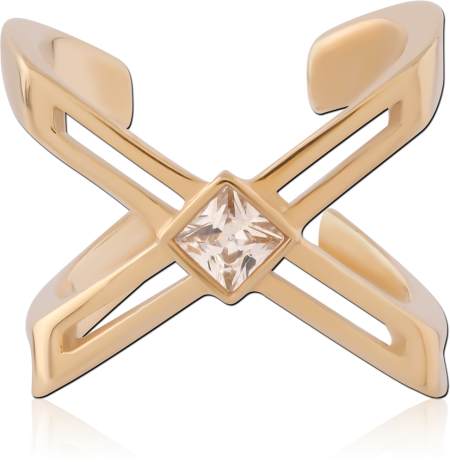 GOLD PVD 18K COATED SURGICAL STEEL EAR CUFF OPEN X FRAME PRINCESS GEM