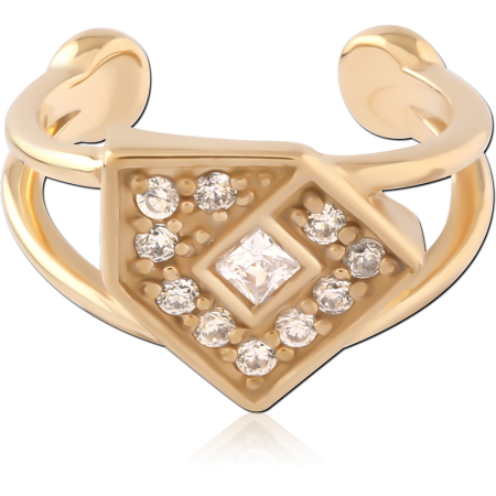 GOLD PVD 18K COATED SURGICAL STEEL EAR CUFF DOUBLE BAND GEOMETRIC GEMS