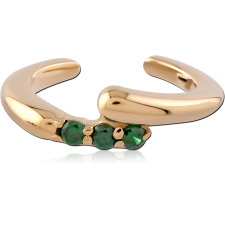GOLD PLATED 18K STERLING SILVER 925 EAR CUFF GREEN GEM TRIO