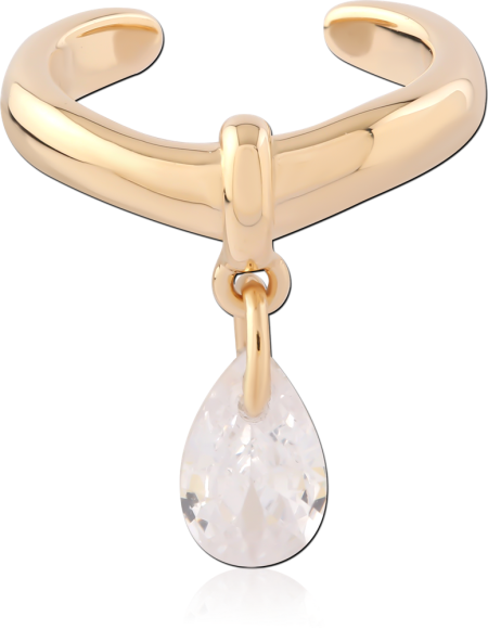 GOLD PLATED 18K STERLING SILVER 925 EAR CUFF V BAND WITH TEARDROP GEM CHARM