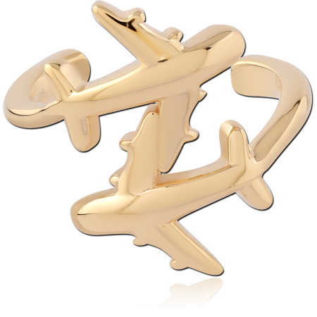 GOLD PLATED 18K STERLING SILVER 925 EAR CUFF DOUBLE BAND AIRPLANE DESIGN
