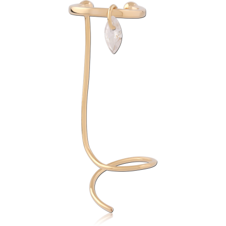 GOLD PLATED 18K STERLING SILVER 925 EAR CUFF WRAP SPIRAL WITH MARQUISE GEM CHARM