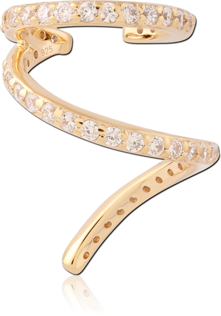 GOLD PLATED 18K STERLING SILVER 925 EAR CUFF SPIRAL PAVE CLEAR GEMS