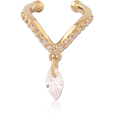 GOLD PLATED 18K STERLING SILVER 925 EAR CUFF V PAVE WITH MARQUISE GEM CHARM