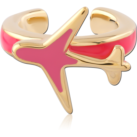 GOLD PLATED 18K STERLING SILVER 925 EAR CUFF AIRPLANE PINK ENAMEL