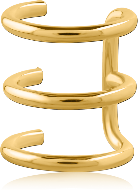 GOLD PVD COATED SURGICAL STEEL EAR CUFF OPEN TRIPLE BAND HOOP