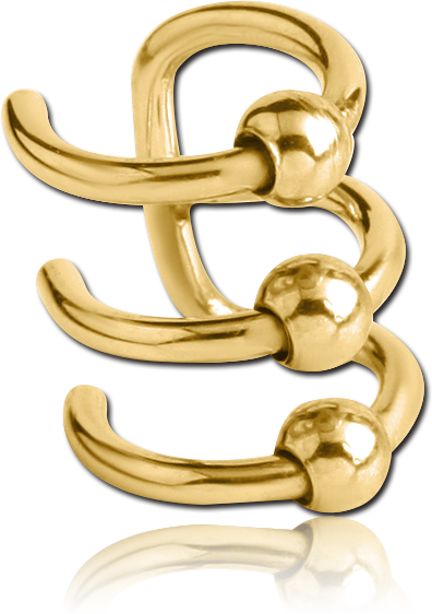 GOLD PVD COATED SURGICAL STEEL EAR CUFF TRIPLE COIL WITH BALL ENDS