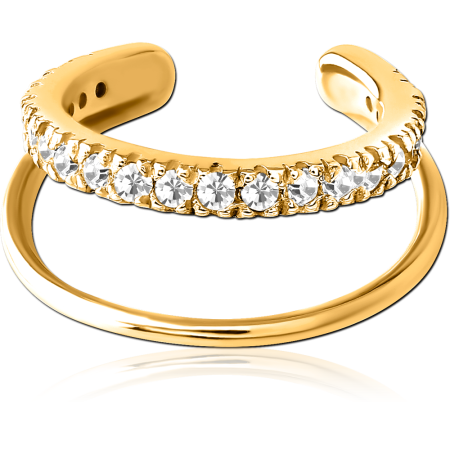 GOLD PVD COATED SURGICAL STEEL JEWELED DOUBLE BAND EAR CUFF PAVE ROW