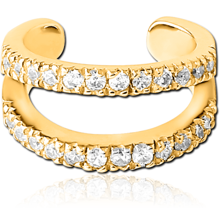 316L GOLD PVD COATED SURGICAL STEEL EAR CUFF DOUBLE ROW ROUND GEMS