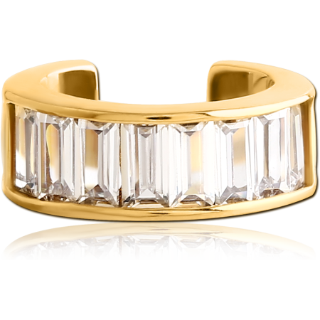 316L GOLD PVD COATED SURGICAL STEEL EAR CUFF BAGUETTE GEM BAR