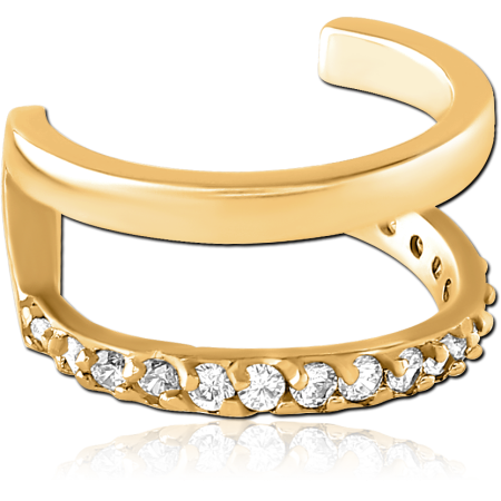 GOLD PVD COATED SURGICAL STEEL EAR CUFF DOUBLE BAND PAVE GEMS