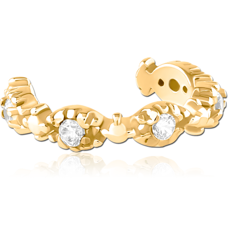 GOLD PVD COATED SURGICAL STEEL EAR CUFF LEAF VINE GEM ACCENTS