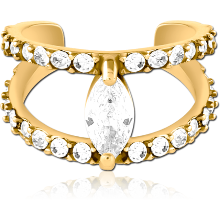 GOLD PVD COATED SURGICAL STEEL EAR CUFF DOUBLE ROW WITH MARQUISE GEM