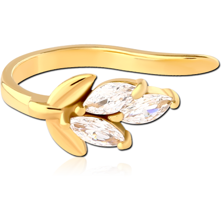 GOLD PVD COATED SURGICAL STEEL EAR CUFF TRIPLE MARQUISE LEAF CLUSTER