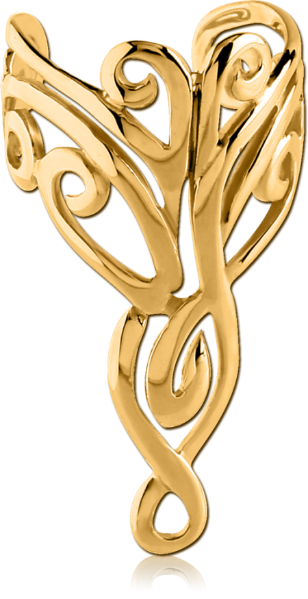 GOLD PVD COATED SURGICAL STEEL EAR CUFF OPENWORK SWIRL FILIGREE DESIGN