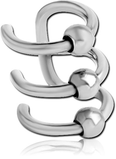 316L SURGICAL STEEL EAR CUFF TRIPLE BAND BALL ENDS