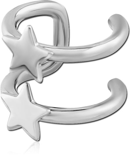 316L SURGICAL STEEL EAR CUFF DOUBLE BAND STAR ACCENTS