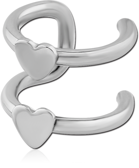 316L SURGICAL STEEL EAR CUFF DOUBLE BAND HEART ACCENTS