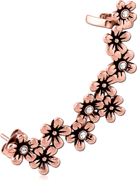 ROSE GOLD PVD COATED SURGICAL STEEL JEWELED EAR CUFF - FLOWERS