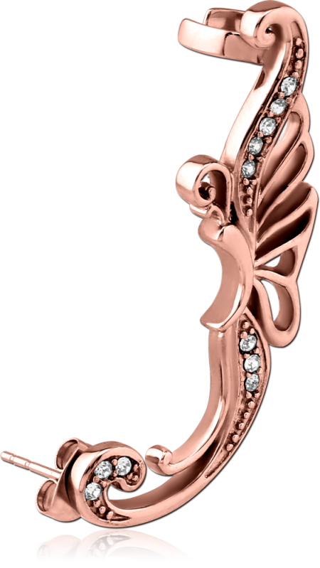 ROSE GOLD PVD COATED SURGICAL STEEL JEWELED EAR CUFF - BUTTERFLY