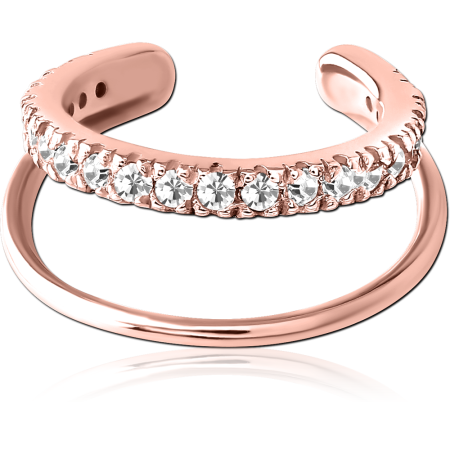 ROSE GOLD PVD COATED SURGICAL STEEL DOUBLE BAND EAR CUFF PAVE GEMS