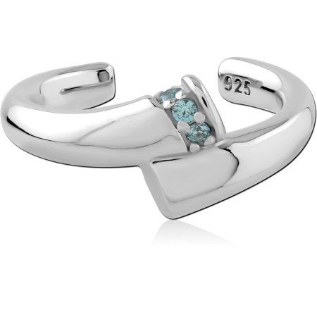 RHODIUM PLATED STERLING SILVER 925 EAR CUFF POLISHED BAND WITH BLUE CRYSTALS