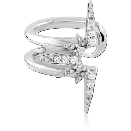 RHODIUM PLATED STERLING SILVER 925 EAR CUFF LIGHTNING BOLT WITH CLEAR CRYSTALS