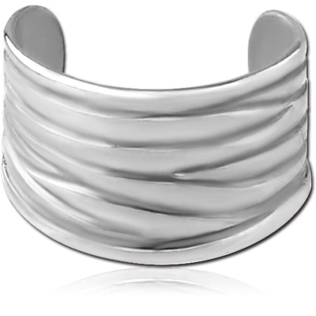SURGICAL STEEL EAR CUFF WIDE BAND LAYERED WAVE LINES TEXTURED