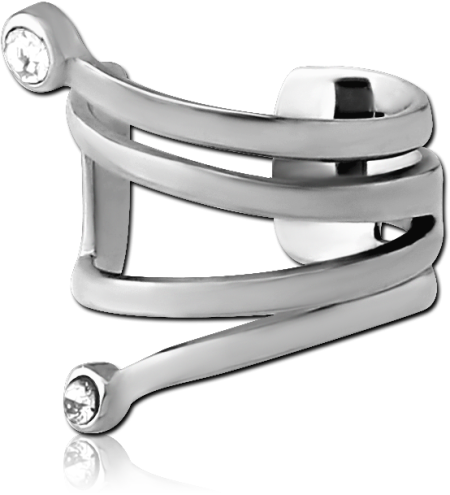 SURGICAL STEEL EAR CUFF TRIPLE WRAP OVERLAPPING BANDS WITH THREE CLEAR GEMS