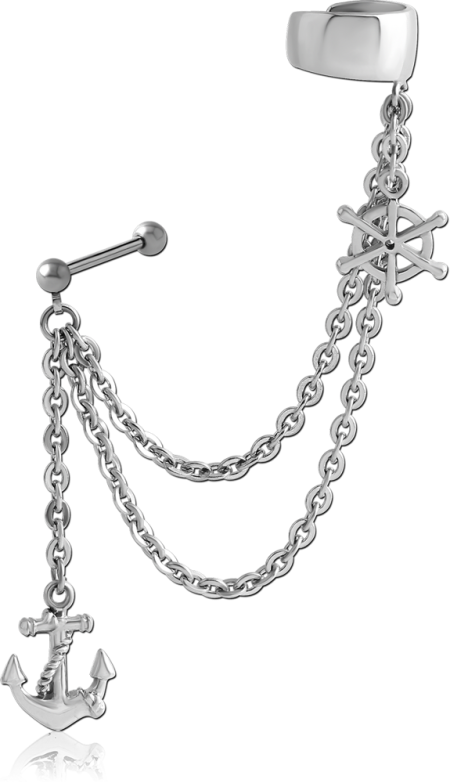 SURGICAL STEEL EAR CUFF CHAIN - ANCHOR AND HELM
