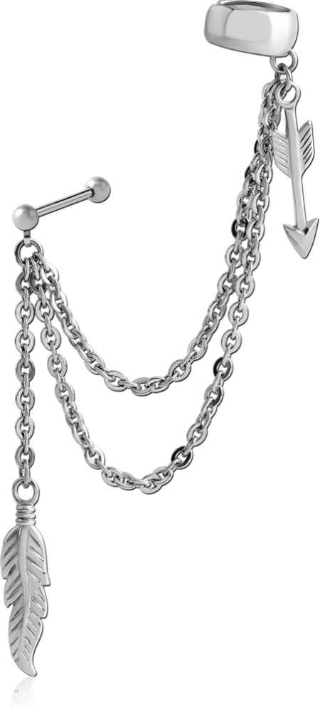 SURGICAL STEEL EAR CUFF CHAIN WITH FEATHER AND ARROW
