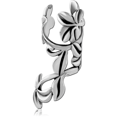 316L SURGICAL STEEL EAR CUFF LEAF VINE WRAP OPENWORK POLISHED DESIGN